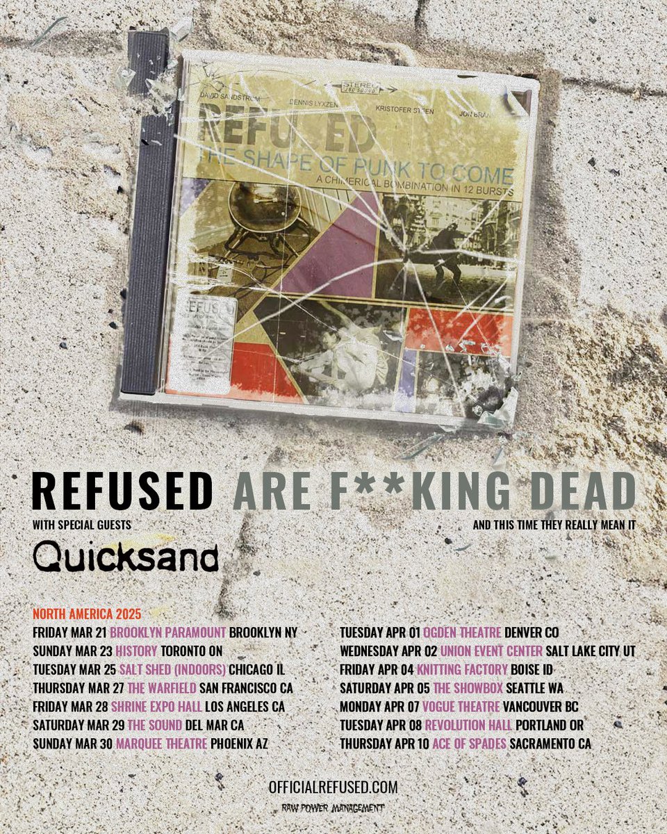 Can't wait for this one with <a href="/Refused/">REFUSED</a> 💥 Join us
on tour next Spring, tickets go on sale Friday at 10am
local time!!
