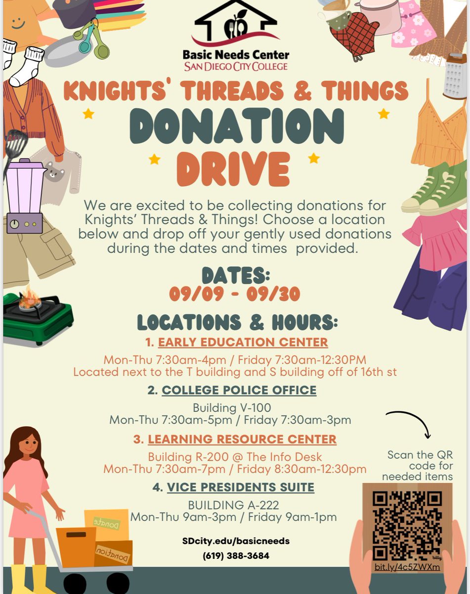 Stop by the Library’s Information Desk to drop off gently used clothing and household items for donation to Knights’ Threads &amp; Things! We have collaborated with the Basic Needs Center to be one of the locations accepting donations.

Come by any time until Sept 30th to donate!