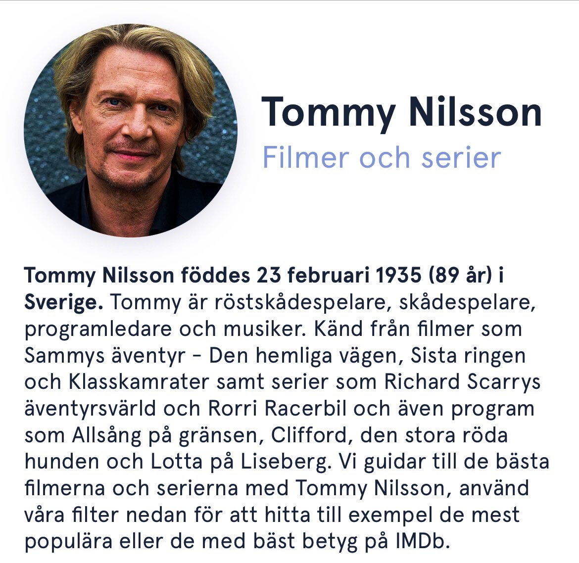HonSomKrigar's tweet photo. Sen när FAN är artisten Tommy Nilsson 89år gammal och född år 1935?!?! 🤔👴🏻🤔👱🏻♂️🤦🏻♀️🤣
#Tvnu
#Hahahahahaha https://t.co/76GtdFS1jG