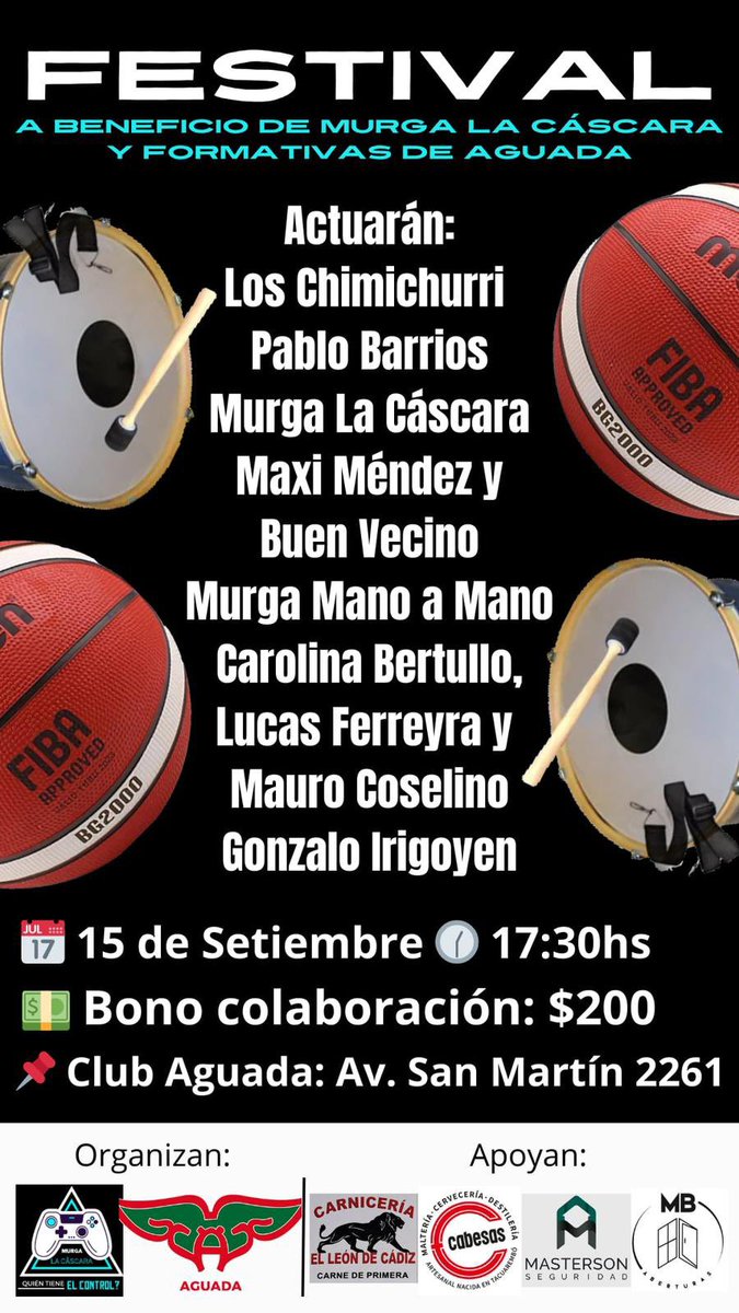 RadioAM_Aguada's tweet photo. Este domingo 15 a partir de las 17.30hs en el club! A beneficio de @aguadaformativa y de la Murga La Cáscara 💪🏻 L@s esperamos! https://t.co/cfHh4RxwQA