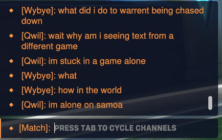 qwilimir's tweet photo. overwatch moment

everyone got sent to a different match midgame and left me alone on samoa...but i could still see their chat messages

and then i got sent to their game anyways, just to get kicked out 30 seconds later https://t.co/IQ8fd004QW