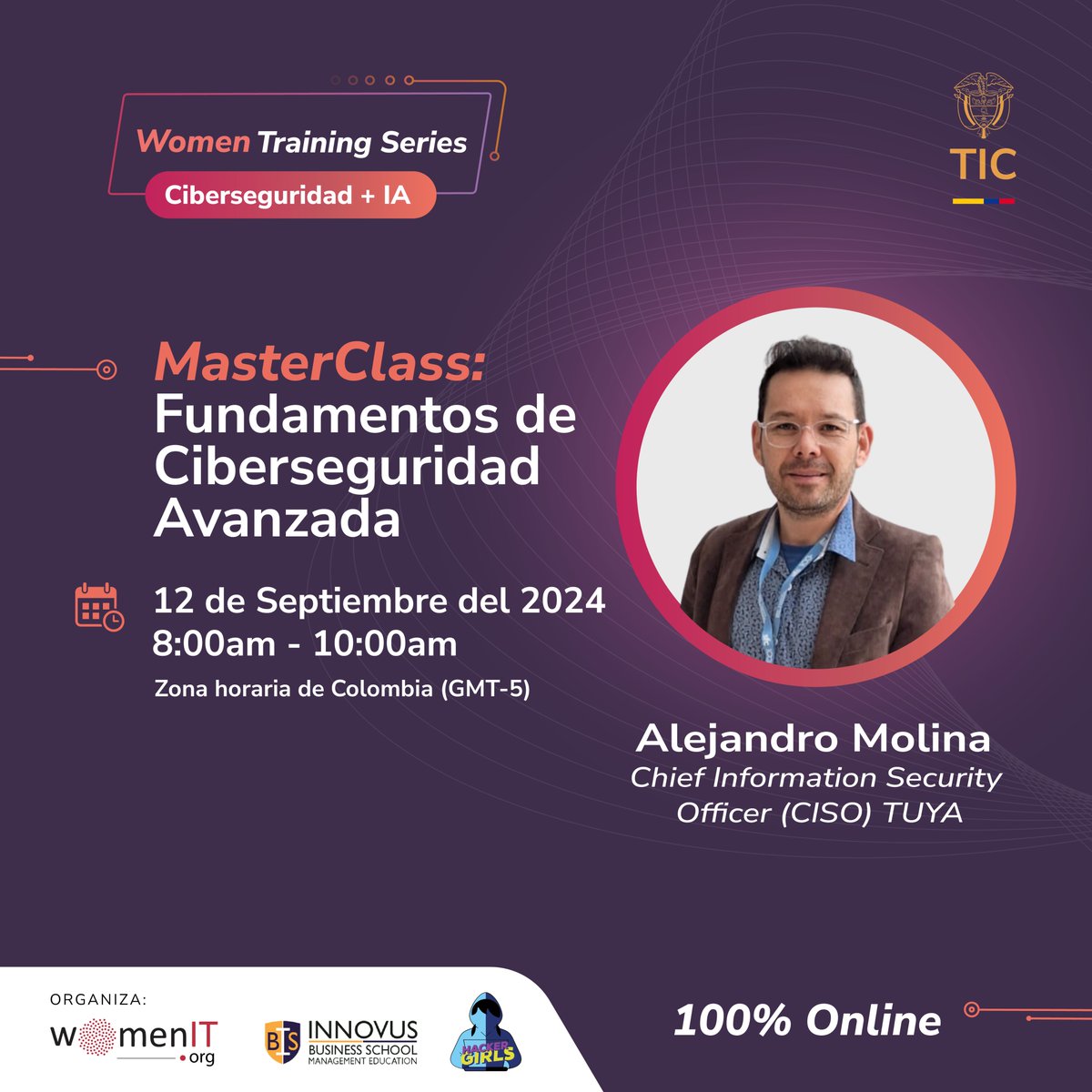 womenitx's tweet photo. Por más mujeres ocupando vacantes en tech! #hackergirls y #WomenIT traen para sep 12 en #WomenTrainingSeries Fundamentos en Ciberseguridad Avanzada! Registro aquí: https://t.co/RixQGKqprT @Ministerio_TIC @GobDigitalCO #digitallover https://t.co/yrGX2gylOZ
