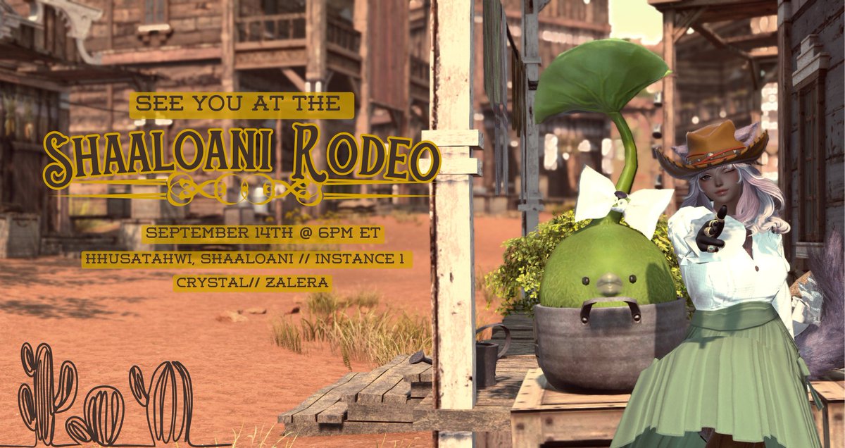 Verdant Cafe including Matcha will be participating in this event, so heres to hope we see you there for some rooting, tooting hollering of a time !!! ♡

🏜️ September 14th @ 6PM EST Hhusatahwi, Shaaloani  ||  Crystal  Zalera, Instance 1 
shaaloanirodeo.carrd.co