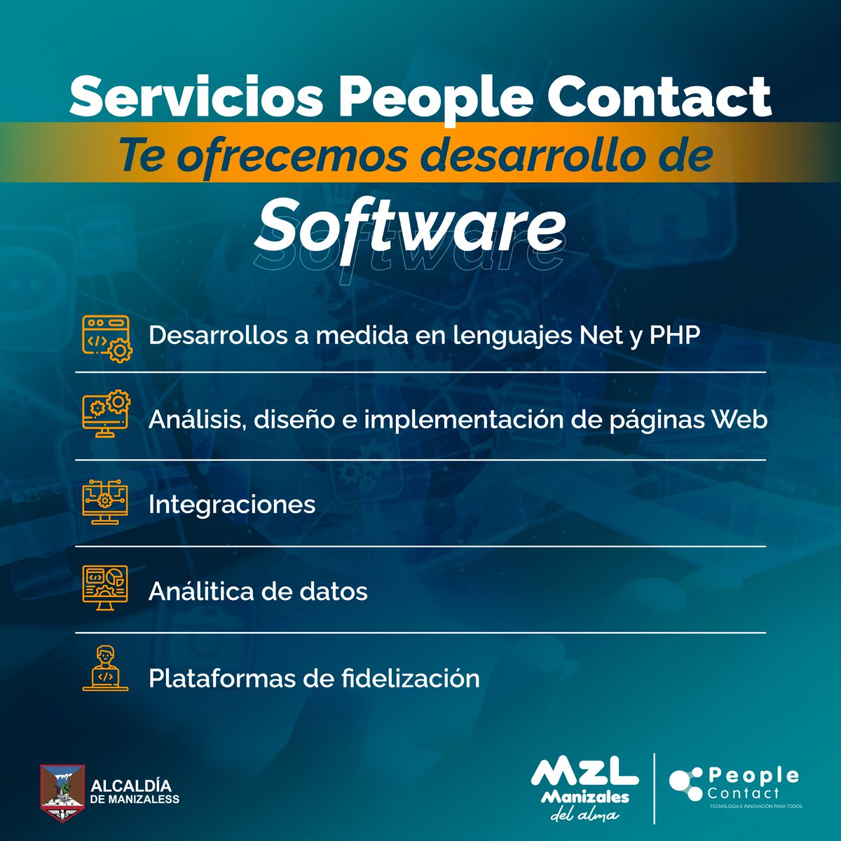 En People Contact desarrollamos software a medida, páginas web, plataformas digitales entre otros servicios.
Escríbenos o llámanos al +57 (606)8896800, para atender tus requerimientos.

#Tecnología #Innovación #software