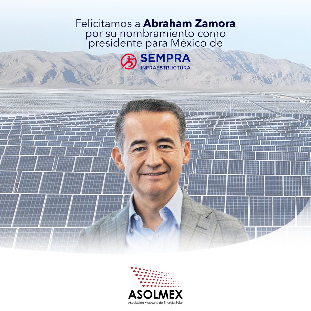ASOLMEX (@asolmex) on Twitter photo #Entérate I 👏 Felicitamos a Abraham Zamora (<a href="/abrahamzato/">Abraham Zamora T</a>) por su nombramiento como presidente para México de <a href="/SempraInfra_MX/">Sempra Infraestructura</a> .
¡Enhorabuena Abraham! #Entérate I 👏 Felicitamos a Abraham Zamora (<a href="/abrahamzato/">Abraham Zamora T</a>) por su nombramiento como presidente para México de <a href="/SempraInfra_MX/">Sempra Infraestructura</a> .
¡Enhorabuena Abraham!