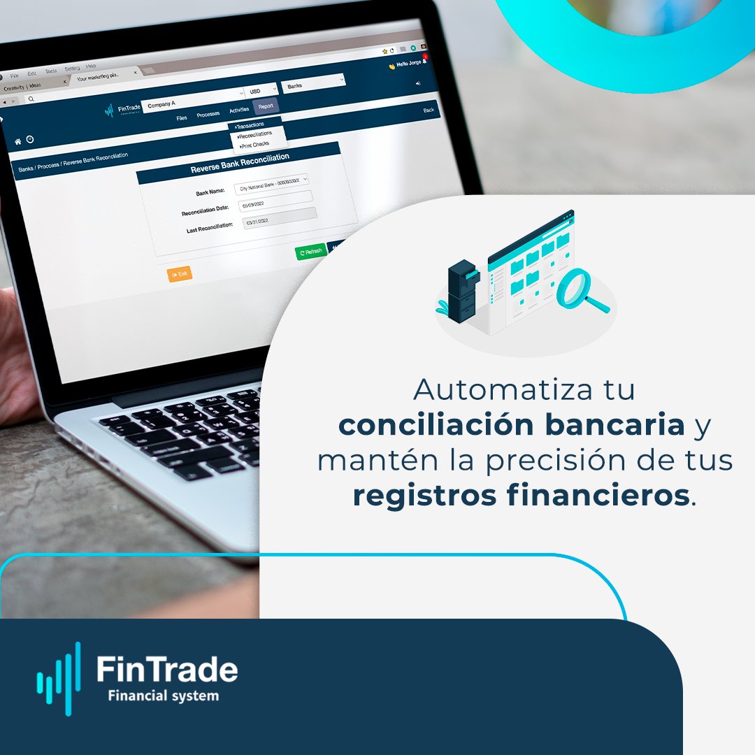 FinTradeSystem's tweet image. Con el módulo bancario de Fintrade, simplifica la gestión de cuentas y asegúrate de que cada operación esté perfectamente alineada con tus registros. 💼

#GestiónBancaria #FinanzasDigitales #FintechSummerSessions24