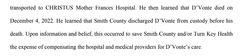 More lawsuit updates on deaths re: our <a href="/MarshallProj/">The Marshall Project</a> &amp; <a href="/readfrontier/">The Frontier</a> investigation of Turn Key Health Clinics: This one was filed today in the death of D’Vonte Marquese Valentine in Smith County, Texas:
