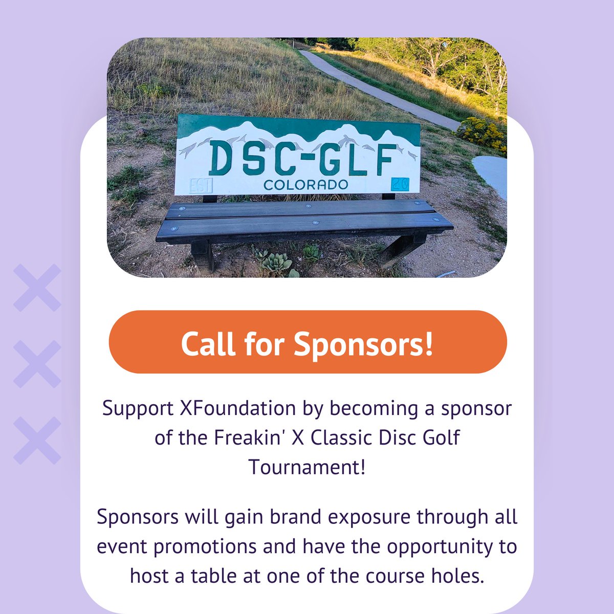 XFoundation12's tweet image. Announcing the inaugural #FreakinXClassic Disc Golf Tournament! 🥏

Whether you&apos;re a disc golf pro or a first-timer, this event is for YOU! 💜

Ways to participate:
$25 Individual sign-up
$90 4-Person team sign-up
$250 Hole sponsorship

9/28/24 - link in bio!
#freakinXclassic