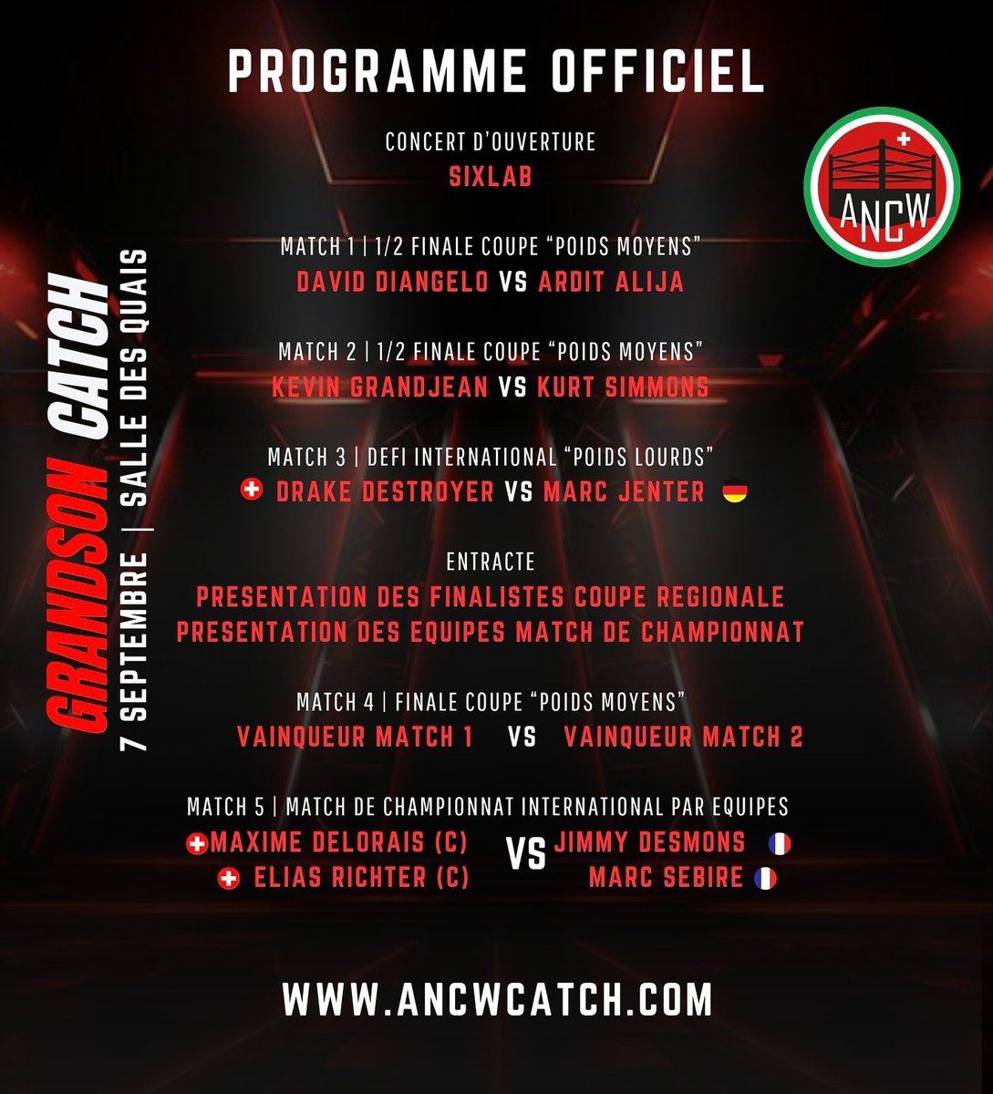 CatchenFranco's tweet image. Resultats

ANCW GrandSon 07.09.2024

Demi finale coupe du lac:
David Di Angelo a battu Ardit Alija

Demi finale coupe du lac:
Kevin GrandJean a battu Kurt Simmons

Défis suisse-allemagne:
Marc Jenter a battu Ardit Alija

Finale coupe du lac:
Kevin GrandJean a battu David Di…