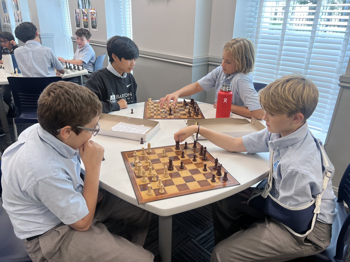 BartonAcademy's tweet photo. Our Chess Team had their first meeting and practice today with Dr. McCall. We are excited about the number of #bartonexplorers we have participating this year #undertheBartondome! ♟️ 💙 https://t.co/3D8EKoCnyS