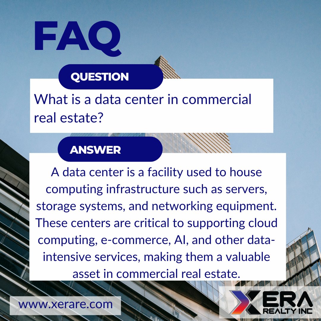 XeraRealty's tweet image. Ever wondered what a data center is in commercial real estate? 🤔💻 
Get the answers you need in our FAQ!
xerare.com

#xerarealtyinc #DataCenters #TechAndRealEstate