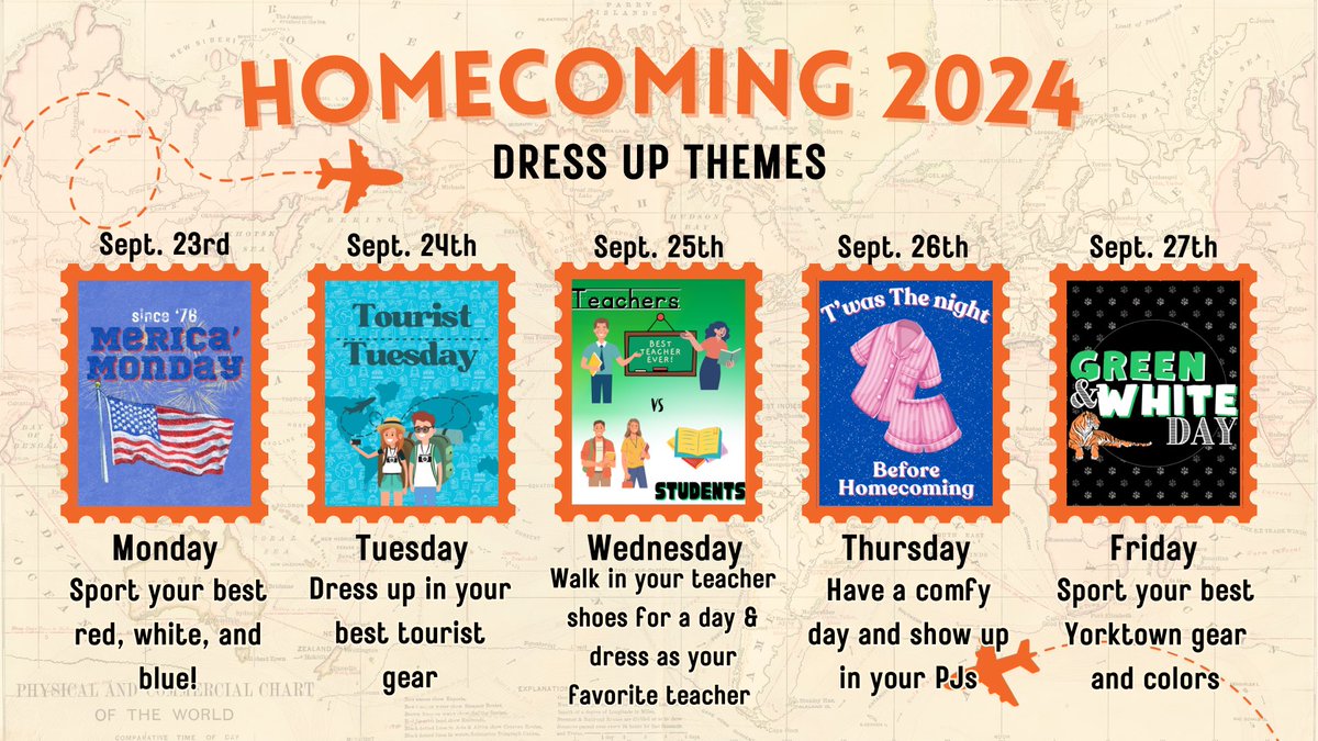 ytownsc's tweet photo. 🐾📣HOMECOMING 2024📣🐾
Pack your bags Tigers and get ready to travel AROUND THE WORLD with us this homecoming🌎✈️ https://t.co/oEtqC5Vr4z