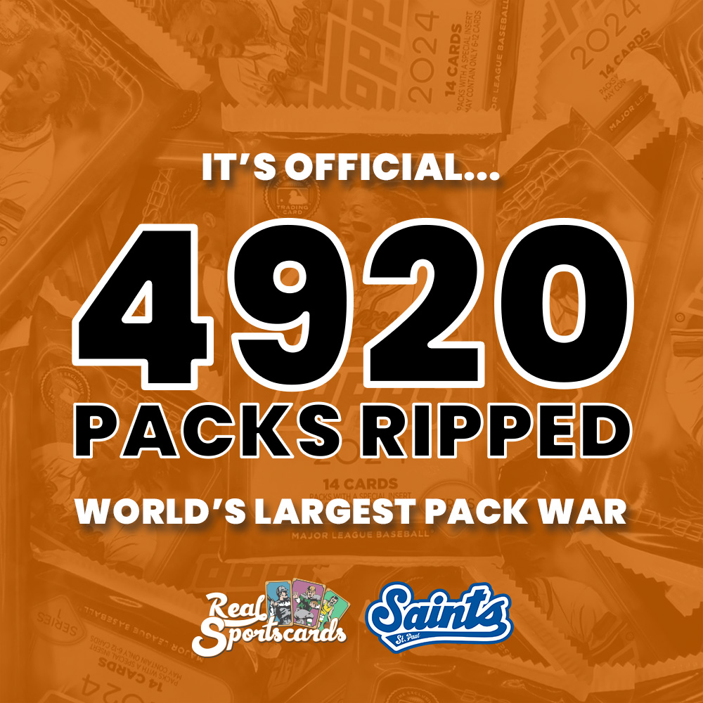 WE DID IT! Thank you to all 6,074 fans that attended the first ever Trading Card Day at the @stpaulsaints game, and that helped rip 4,920 packs of baseball cards to successfully create the WORLD'S LARGEST PACK WAR!

We couldn't have done this without you 👏 #thehobby