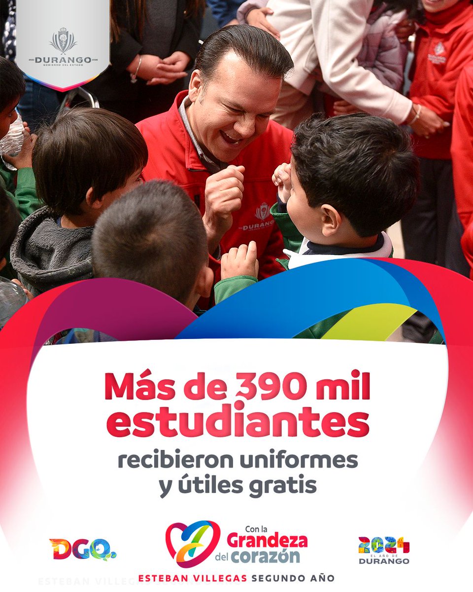 A dos años de gobierno, <a href="/EVillegasV/">Esteban Villegas V.</a> ha brindado apoyo a miles de estudiantes de educación básica, entregando uniformes y útiles escolares de manera gratuita.  #LaGrandezaDelCorazón, seguimos cambiando vidas y construyendo un mejor mañana.