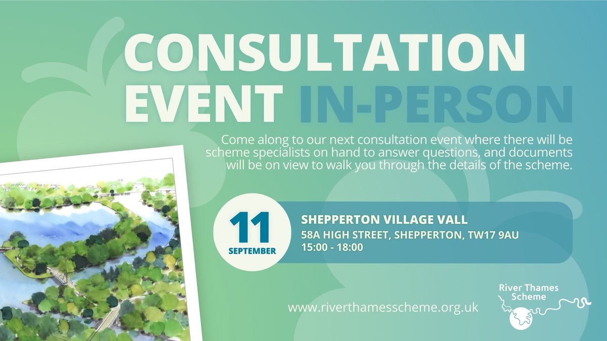 Reminder! Our first in-person supplementary consultation event on Ferris Meadow Lake takes place tomorrow, Wednesday 11 September at Shepperton Village Hall TW17 9AU.

For more info on the consultation, event locations, dates and times see our website orlo.uk/z2vNS