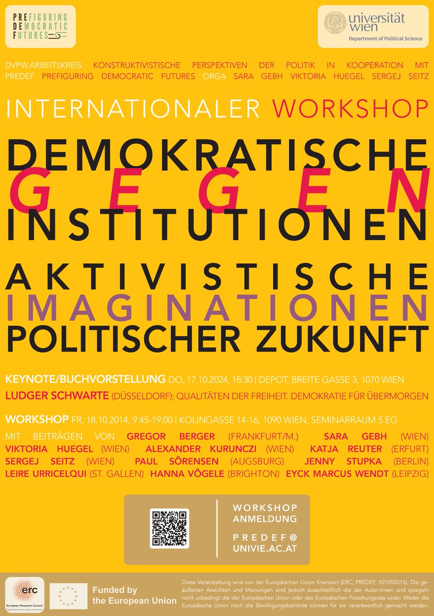 PREDEF | Political Theory Vienna (@poltheoriewien) on Twitter photo Das Programm zum #PREDEF Essay-Workshop von <a href="/saragebh/">Sara Gebh</a> & <a href="/hue_vik/">Viktoria Huegel</a> & <a href="/SergejSeitz/">Sergej Seitz</a> "Demokratische Gegeninstitutionen: Aktivistische Imaginationen politischer Zukunft" ist jetzt online!
Details und Anmeldung hier:
predef.univie.ac.at/gegeninstituti… Das Programm zum #PREDEF Essay-Workshop von <a href="/saragebh/">Sara Gebh</a> & <a href="/hue_vik/">Viktoria Huegel</a> & <a href="/SergejSeitz/">Sergej Seitz</a> "Demokratische Gegeninstitutionen: Aktivistische Imaginationen politischer Zukunft" ist jetzt online!
Details und Anmeldung hier:
predef.univie.ac.at/gegeninstituti…