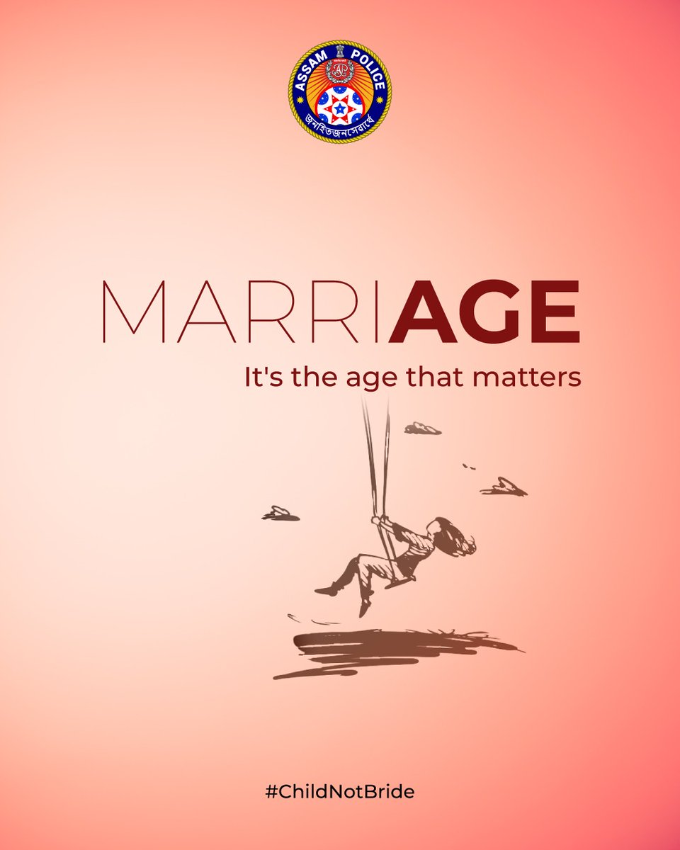 assampolice's tweet photo. It's the age that matters—an age for education, growth, and dreams, not marriage. 

Let's protect childhood and stop child marriage.

#ChildNotBride

@himantabiswa @CMOfficeAssam https://t.co/9UpkaTV9dB