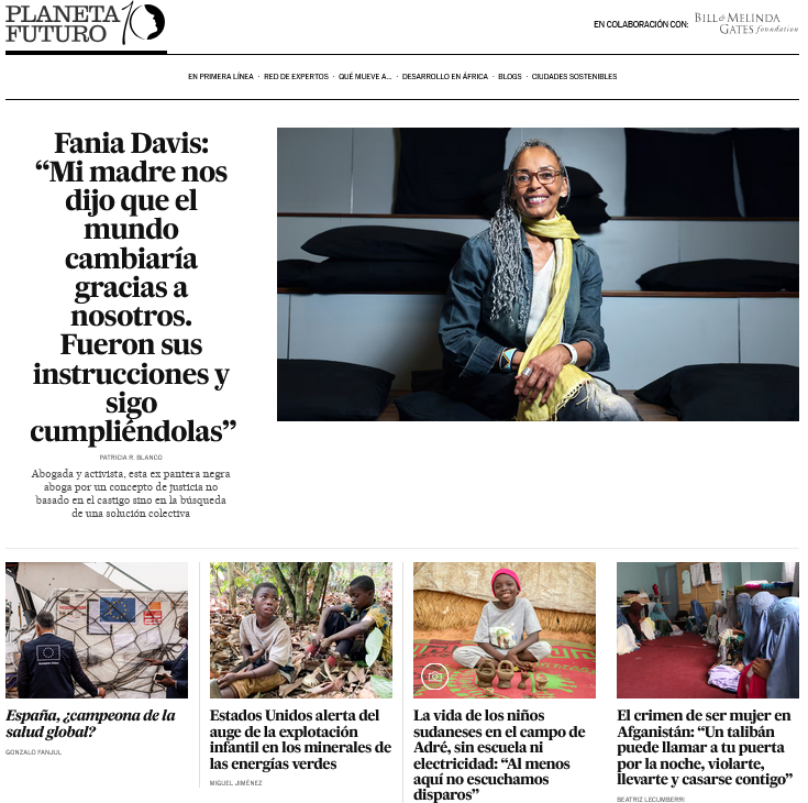 Hoy, #EnPortada
♀️Fania Davis: “Mi madre nos dijo que el mundo cambiaría gracias a nosotros. Fueron sus instrucciones y sigo cumpliéndolas”
💉España, ¿campeona de la salud global?
Más reportajes, entrevistas y artículos en 👇
  elpais.com/planeta-futuro…