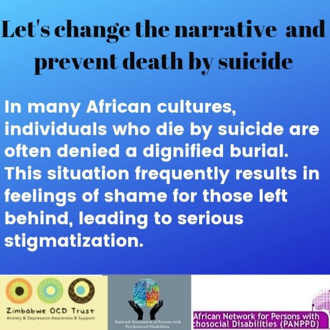 World Suicide Prevention Day <a href="/AfricaCDC/">Africa CDC</a> <a href="/BenJackAdams/">Ben Adams</a> <a href="/CBM_Global/">CBM Global Disability Inclusion</a> <a href="/FloBaing/">Florence Baingana</a> <a href="/panppd_official/">PANPPD</a> <a href="/_NAPPD/">NAPPD</a> <a href="/ICAMMHA/">ICAMMHA</a> <a href="/OcdTrust/">Zimbabwe OCD Trust</a> <a href="/HeraldZimbabwe/">The Herald Zimbabwe</a> <a href="/UnitedGMH/">United for Global Mental Health</a> <a href="/MHInnovation/">MH InnovationNetwork</a> <a href="/SALTAFRICA263/">S.A.L.T Africa</a> <a href="/Abangane_21/">Abangane Platform</a> <a href="/Pamumvuri/">Pamumvuri Comfort and Orphan Care</a> <a href="/UNHumanRights/">UN Human Rights</a> <a href="/WHOAFRO/">WHO African Region</a> <a href="/julian_eaton/">Julian Eaton</a> <a href="/MichelleFunk3/">Michelle Funk</a> <a href="/wainsmwangi/">John Mwangi</a>
