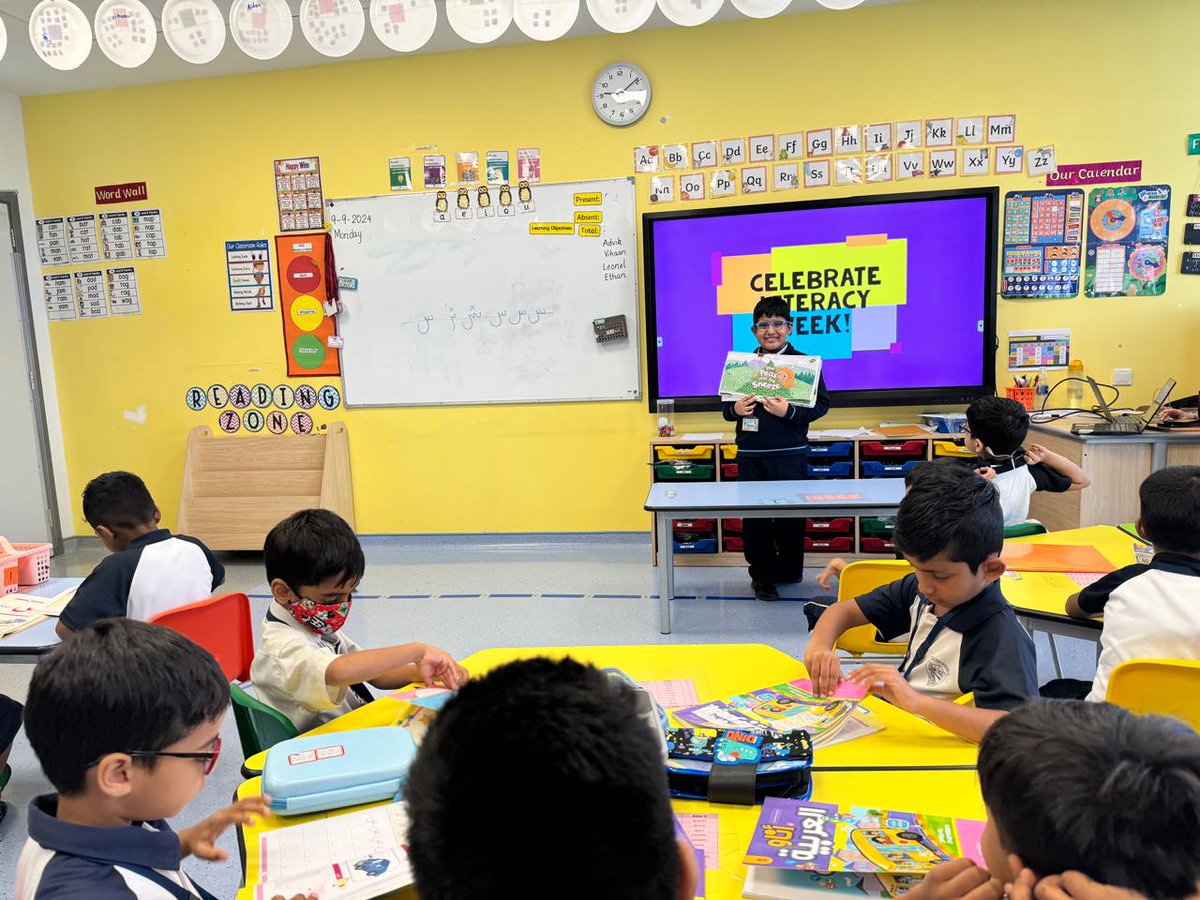 OOB_GEMS's tweet photo. ‘The more that you read, the more things you will know. The more that you learn, the more places you'll go.’ – Dr. Seuss.
As part of #LibraryWeek, our Gr 2 students read to KG 2.  It was a heartwarming experience as they inspired a love for reading in their younger peers. https://t.co/JvZNLe54H2