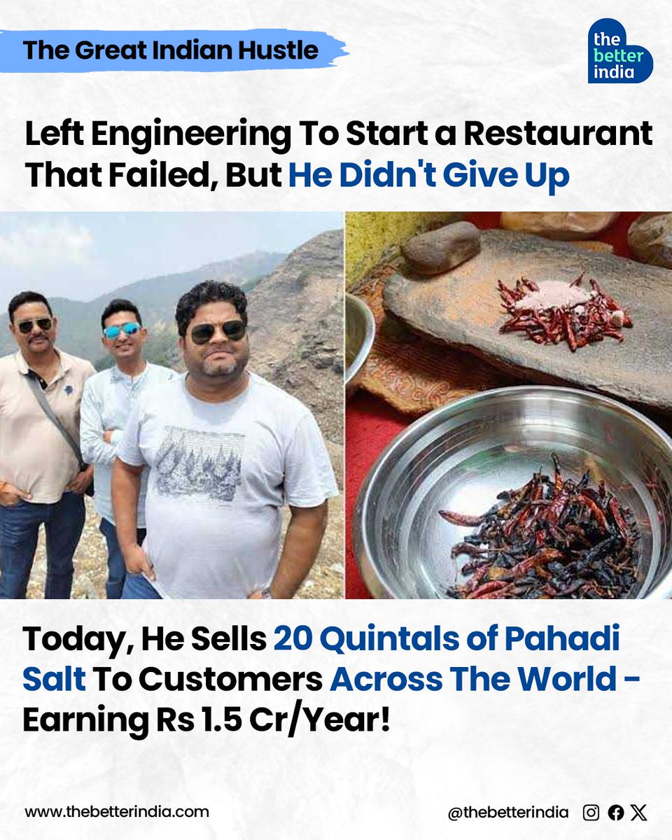 thebetterindia's tweet photo. Sandeep Pandey’s dreams of opening a restaurant were shattered by the 2013 Uttarakhand floods.

#businessjourney #localfood #himalayansalt #Nainital #PahadiNamak #Uttarakhand #HimFla

[HimFla, Pahadi Salt, Uttarakhand, Sandeep Pandey, Himalayan salt, Indian food, StartUp] https://t.co/D5eOVFL8Vg