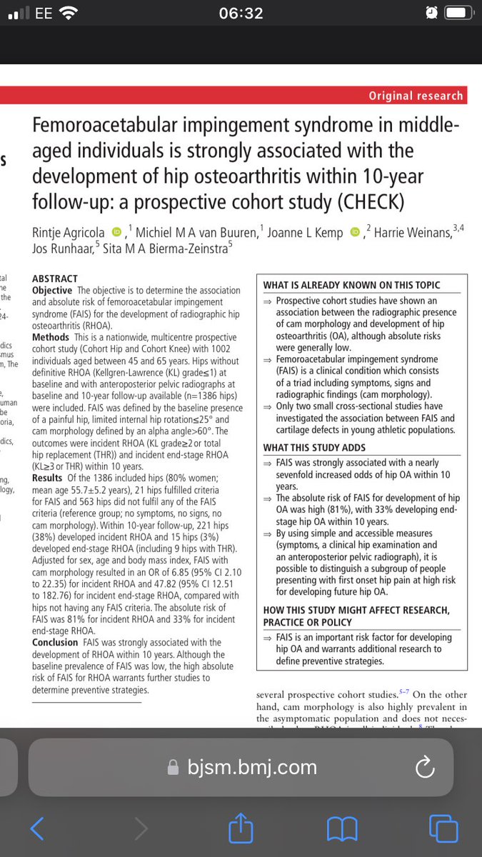 Interesting read on FAI #fai #hip <a href="/PhysioMACP/">MACP</a> #radiology