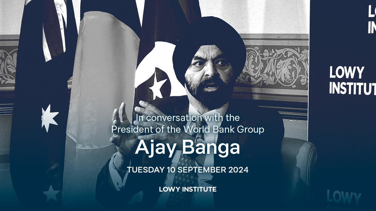 LowyInstitute's tweet photo. WATCH: @WorldBank President Ajay Banga delivered an address before the @LowyInstitute today, followed by a conversation with the Institute's Executive Director @mfulillove. 
📺https://t.co/pGACbQe3j3 https://t.co/11xTnWLSIZ
