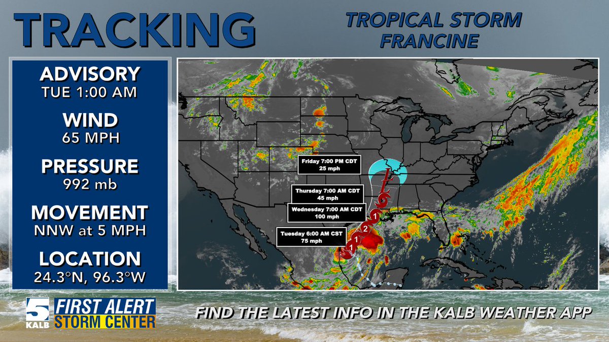 The National Hurricane Center has released a new advisory on #Francine. You can find the details in the graphic below. #tropics #lawx