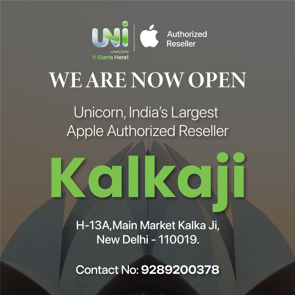UnicornAPR's tweet photo. Unicorn Store has landed in Kalkaji, the heart of Delhi’s vibrant shopping scene! Visit us today
#UnicornStore #UnicornApplePremiumReseller #Apple #Applendia #NewStore #AppleProducts #AppleExperience #AllThingsApple #kalkaji #NewDelhi https://t.co/LdJaeE6RTg