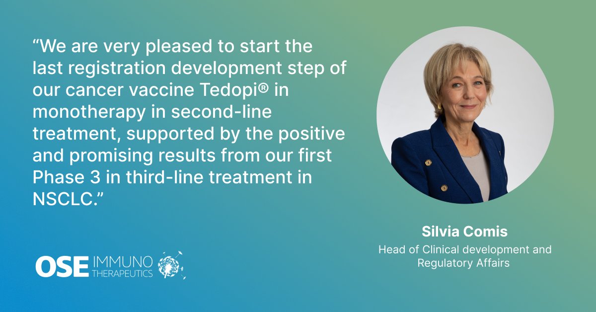 Global Launch of Artemia Phase 3 Registration Study for Cancer Vaccine Tedopi® in Second Line NSCLC:
. Trial begins in the US, Canada, Europe,United Kingdom
. Trial in Progress presentation at the WCLC in San Diego and ESMO in Barcelona
Read more: tinyurl.com/2ytj3p26