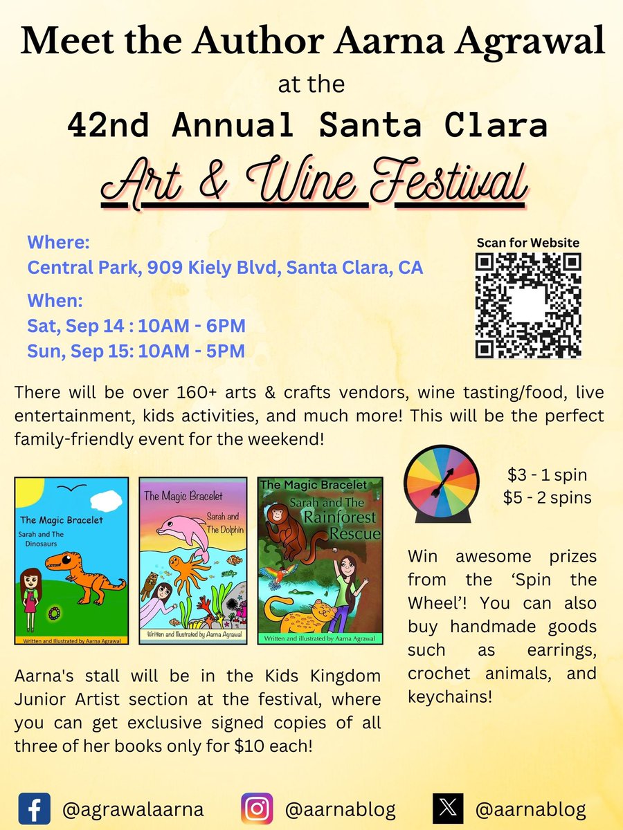 aarnablog's tweet photo. The much awaited #SantaClara #artandwine festival is this weekend! 
Pls visit the kids kingdom section! Aarna's booth has not only books but also handmade crotchet gifts, handpainted earrings &amp; keychains. Hope to C U there!
#bayarea #popupevent #craftshow #craft #winetasting #fun https://t.co/0EvdXElqFU