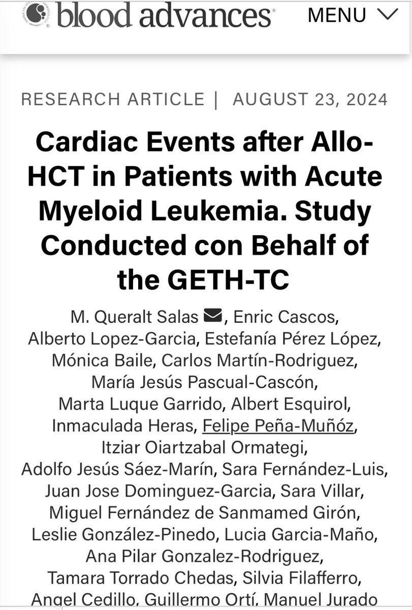 🎉 Enhorabuena a la Dra <a href="/QueraltSalas/">Queralt Salas</a> y al resto de investigadores del grupo de trabajo de Complicaciones No Infecciosas del <a href="/GETH_info/">GETH</a> por su reciente publicación abordando los retos del manejo de los efectos adversos cardíacos tras #TPH con #PTCy 👉 ashpublications.org/bloodadvances/…