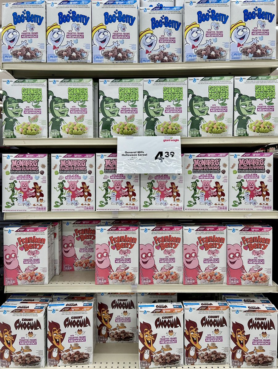 IMonsters3's tweet image. Happy #MonsterMonday!
Nice to see these guys back in stores!
(but that price though! I’m used to getting them for $2.50!)
#MonsterCereals #BooBerry 
#CountChocula #Frankenberry 
#CarmellaCreeper #FrightfulFriends