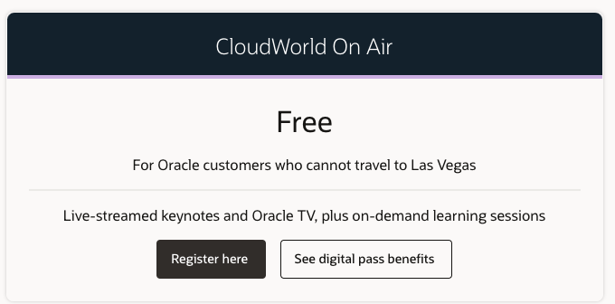 seigo303's tweet image. 下記のセッションにご興味ある方は、下記から登録ください。
基調講演(Keynote)は、CloudWorld On Airで登録いただければ、無料で視聴できます！

➡️oracle.com/cloudworld/

#OCW24 #OracleCloudWorld #ocijp