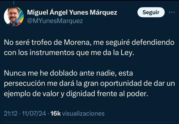 <a href="/MYunesMarquez/">Miguel Ángel Yunes Márquez</a> <a href="/JorgeRoHe/">Jorge Romero Herrera</a> Hoy está en juego la República. No seas el voto que necesita el régimen para DESTRUIRLA. Hazlo por ti, por tus hijos, por México. 

Millones de mexicanos te estamos observando. 

Miguel, te quiero recordar tu tuit del mes de julio de este mismo año. 

¡Aquí NADIE se raja!