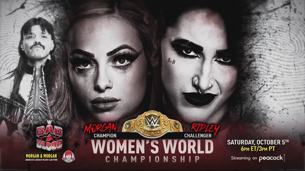 mamibrutality's tweet photo. ‼️ LIV MORGAN VS RHEA RIPLEY AT “BAD BLOOD”!!! This match is gonna be an absolute banger. Can’t wait for Rhea to get her title back, THAT SHE NEVER LOST! 💜 #mondaynightraw #raw #RheaRipley #LivMorgan #BadBlood #WWE #WWERaw #JudgmentDay #DominikMysterio #DamianPriest https://t.co/u4TLzbNbpW