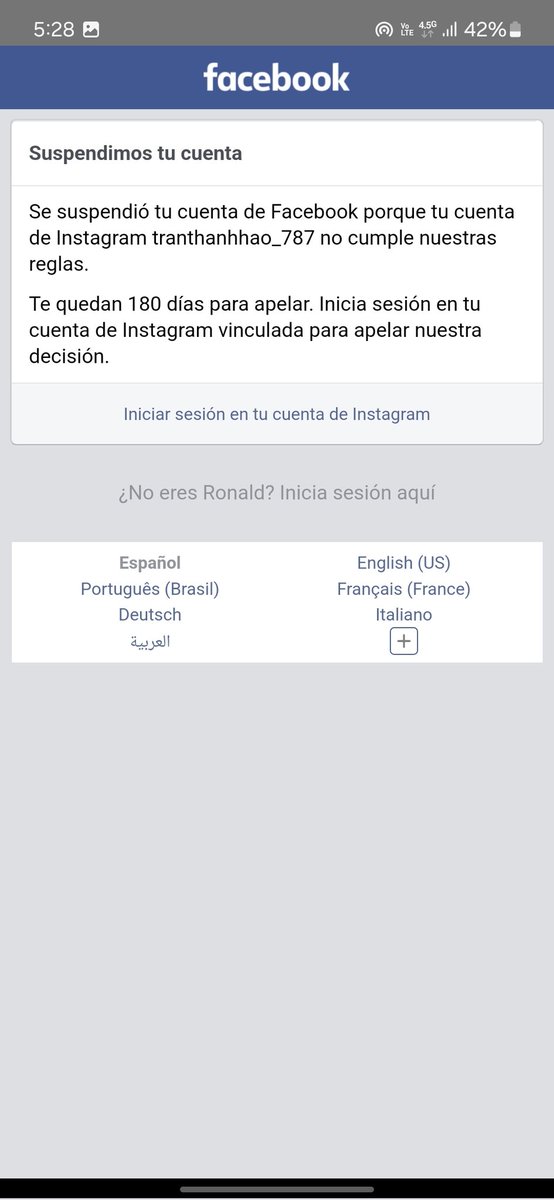 Abro hilo de cuentas inhabilitadas en Facebook con vinculación de cuenta Instagram no reconocida
