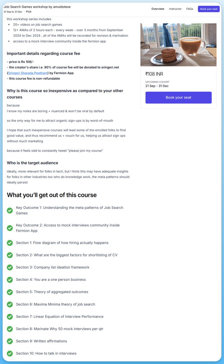 Launching Job Search Games workshop on <a href="/fermionapp/">Fermion</a>

we already have 200+ sign-ups , expanding this to another 200 slots

20-part video course + 14 weekly 2-hour AMAs + mock interview community

21 Sep '24 to 31 Dec '24

please reply to this tweet so I can DM you the course link