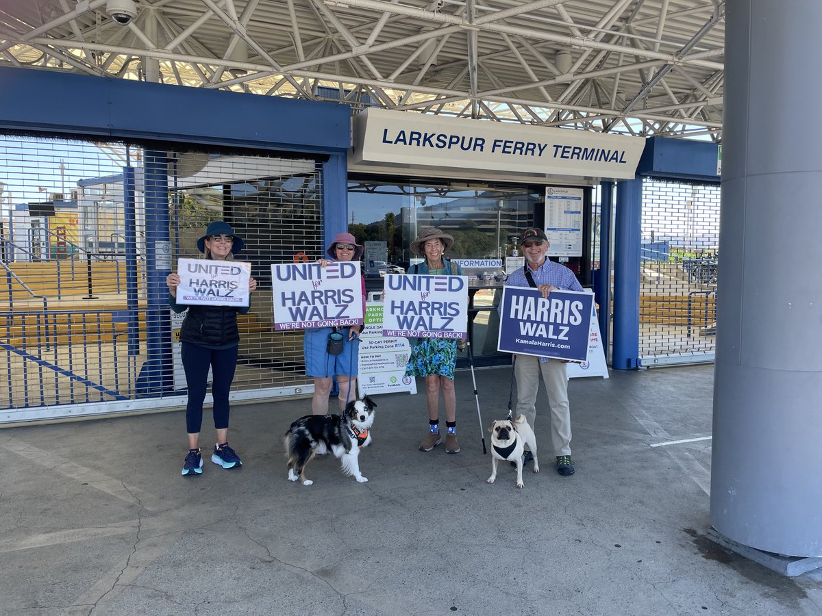 At the Golden Gate Bridge in Marin, we’re #UnitedForHarrisWalz and #SignsAcrossAmerica ⁦<a href="/BarnstormersUSA/">🇺🇦 Barnstormers For America</a>⁩ &amp; we’re not going back!!!!
