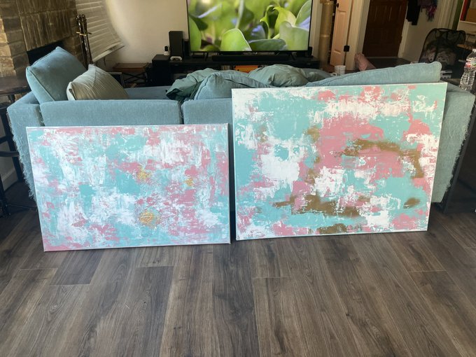 Listed 2 matching pieces of art I made for sale.They don&rsquo;t match the current color scheme I&rsquo;m going for