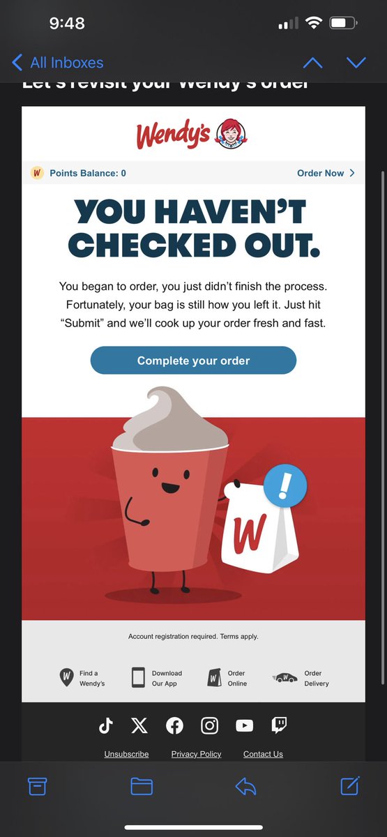 wicked__fantasy's tweet photo. And to make it worse I get this email?! SERIOUSLY???! I haven’t checked out because you have no FROSTYS!! https://t.co/EulQI8Yukc