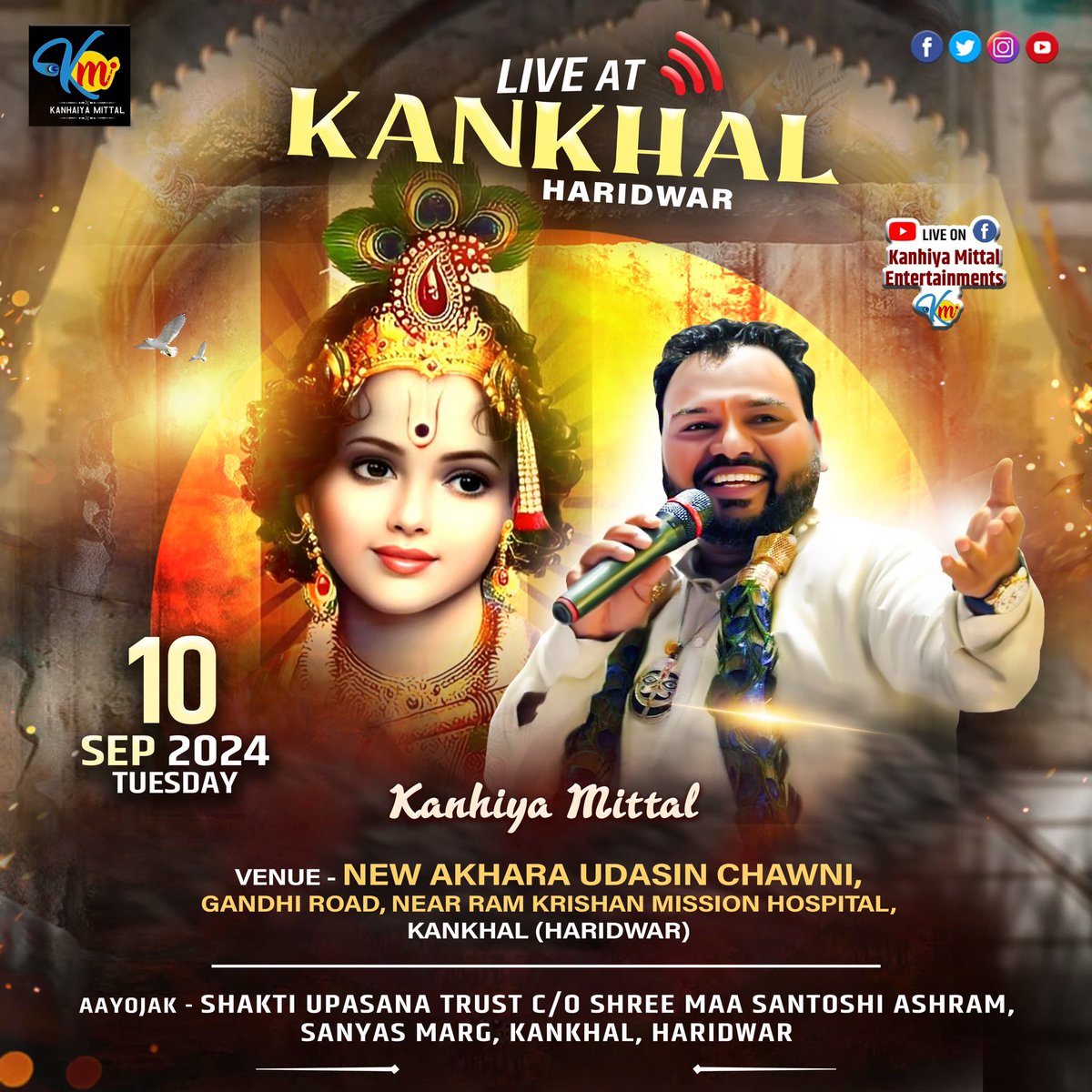 KANHIYAMITTAL30's tweet photo. Kirtan Update - 10 September 2024 - #Kankhal , Haridwar
.
.
.
#kanhiyamittal #devotionalsinger #sanatani #JoRamKoLayeHai #Hindu #Jaishreeshyam #JaiShreeRam #khatushyamji #Kirtan #Jagran #HanumanJi https://t.co/rnOmhFcXd0
