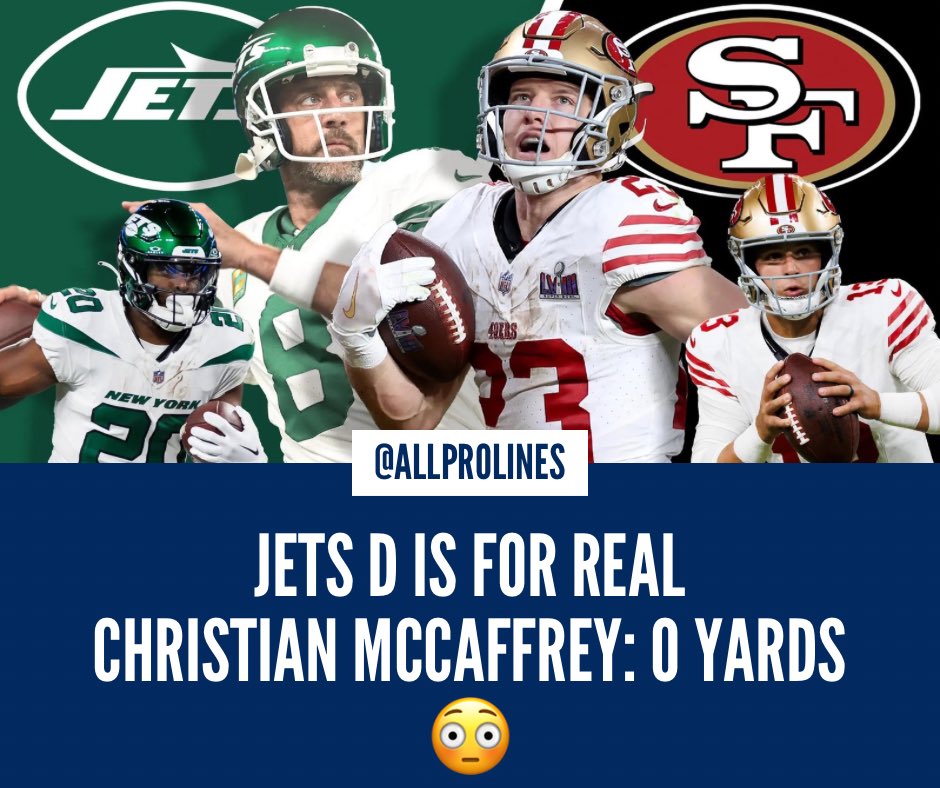 AllProLines's tweet photo. No #ChristianMcCaffrey? #FantasyNightmare #Jets #49ers https://t.co/cIEcWDTeZw