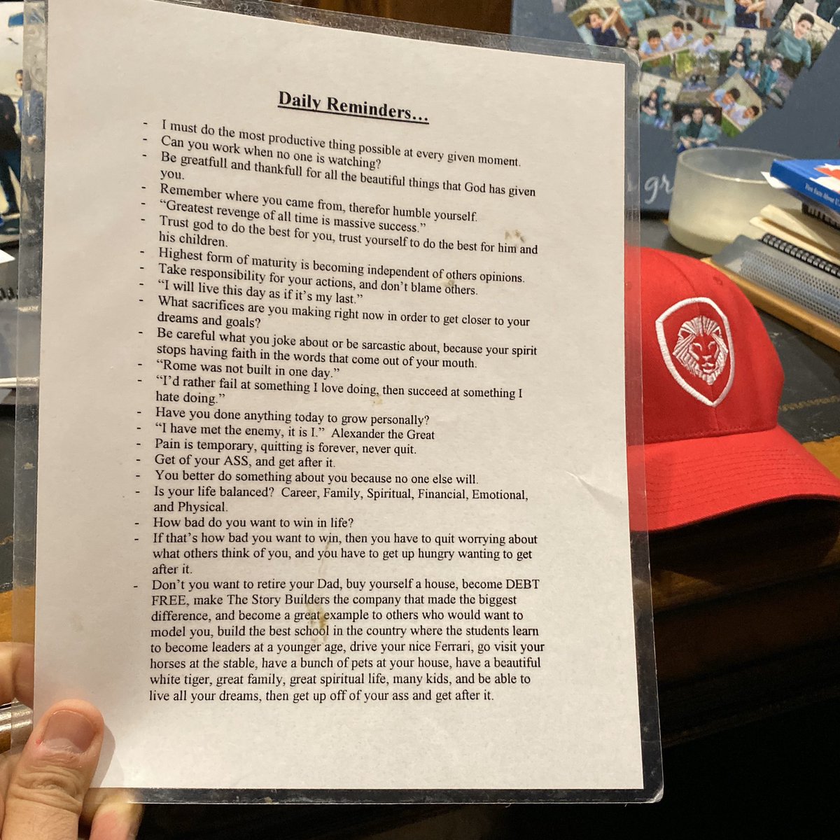 My daily affirmations at 23 years old from 2002.

These words were life changing for me.

Whatever you tell yourself on a daily basis, you eventually believe.  

Especially when you’re younger.

Future looks bright!