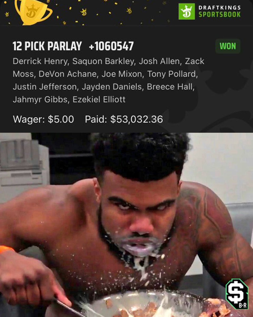 br_betting's tweet photo. $5 INTO $53K ANYTIME TD PARLAY.

WOW.

(via @Johnnyb8686 @DKSportsbook) https://t.co/ujjJJuylN3