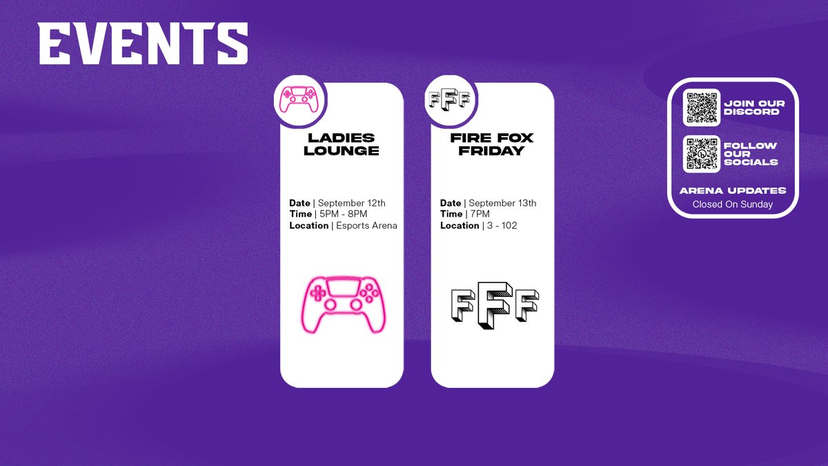 Esports_GCU's tweet photo. Our first full week is underway 🥳
This week is packed with tryouts and events, so make sure to be on time and follow our other socials ❗

#esports #gcu #LopesUp #gcuesports https://t.co/Vv9Akq3AXz