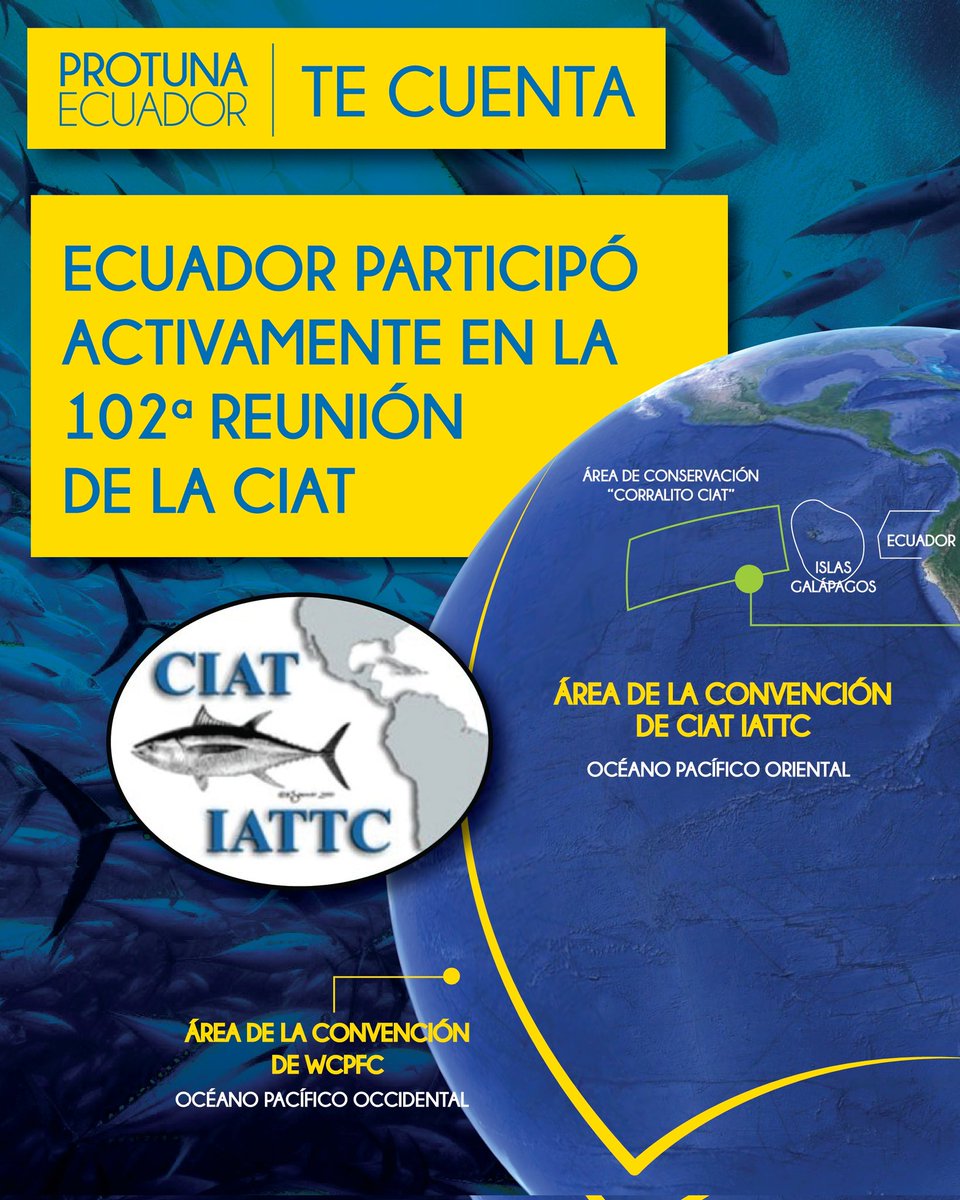 PROTUNA_EC's tweet photo. Desde Protuna aplaudimos los logros obtenidos en la 102 reunión de la @iattc_ciat, el trabajo de la flota atunera ecuatoriana seguirá siendo un referente y ejemplo en las prácticas pesqueras atuneras sostenibles💯🇪🇨🛥️🐟🌎
#Ecuador 
#pescasostenible
#atuneros https://t.co/mcreh380xG