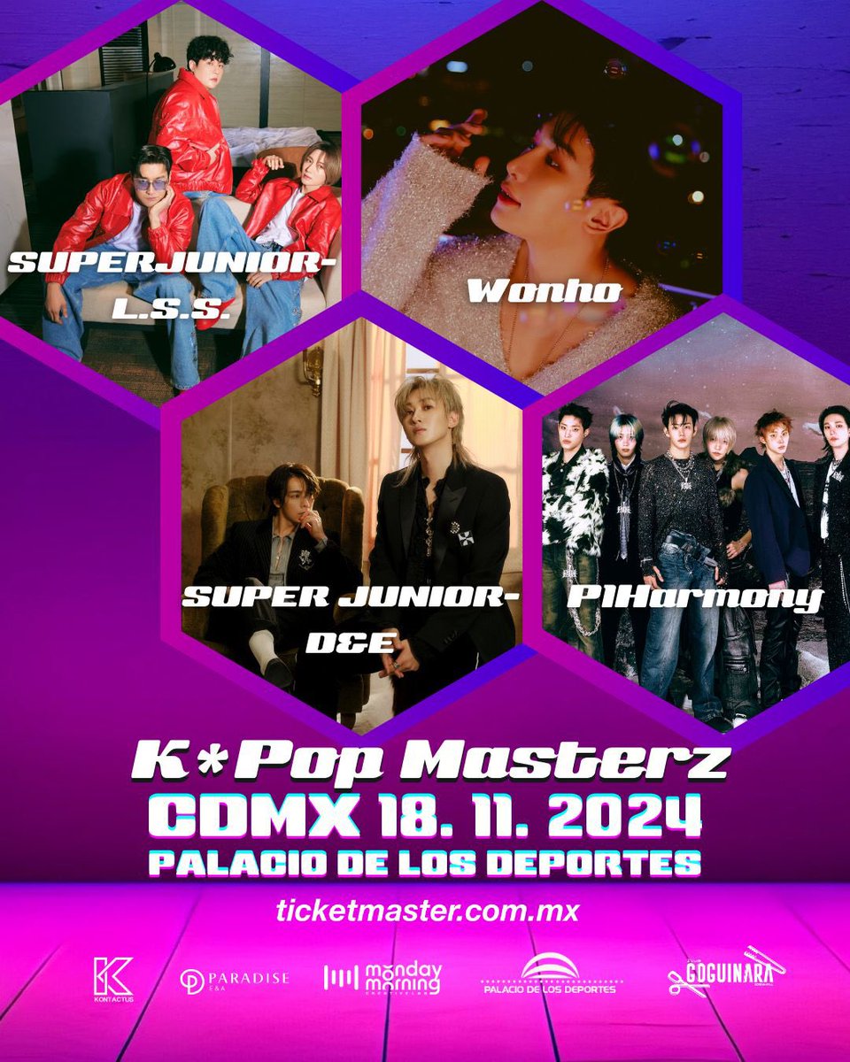 🎉 ¡K-POP MASTERZ en México el 18 de noviembre! 🎉
Disfruta de un lineup épico en el Palacio de los Deportes:
✨ SUPERJUNIOR-L.S.S.
✨ SUPER JUNIOR D&amp;E
✨ P1Harmony
✨ Wonho

Sigue nuestras redes para todas las actualizaciones y oportunidades exclusivas. 

#KPopMasterz2024