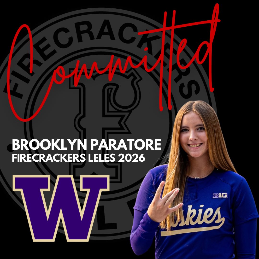 Firecrackers Leles 2026 (@fcleles2026) on Twitter photo Firecrackers Leles 2026 is excited to announce that Brooklyn Paratore has committed to play collegiate softball and further her academic career at the University of Washington. Go Dawgs! Firecrackers Leles 2026 is excited to announce that Brooklyn Paratore has committed to play collegiate softball and further her academic career at the University of Washington. Go Dawgs!