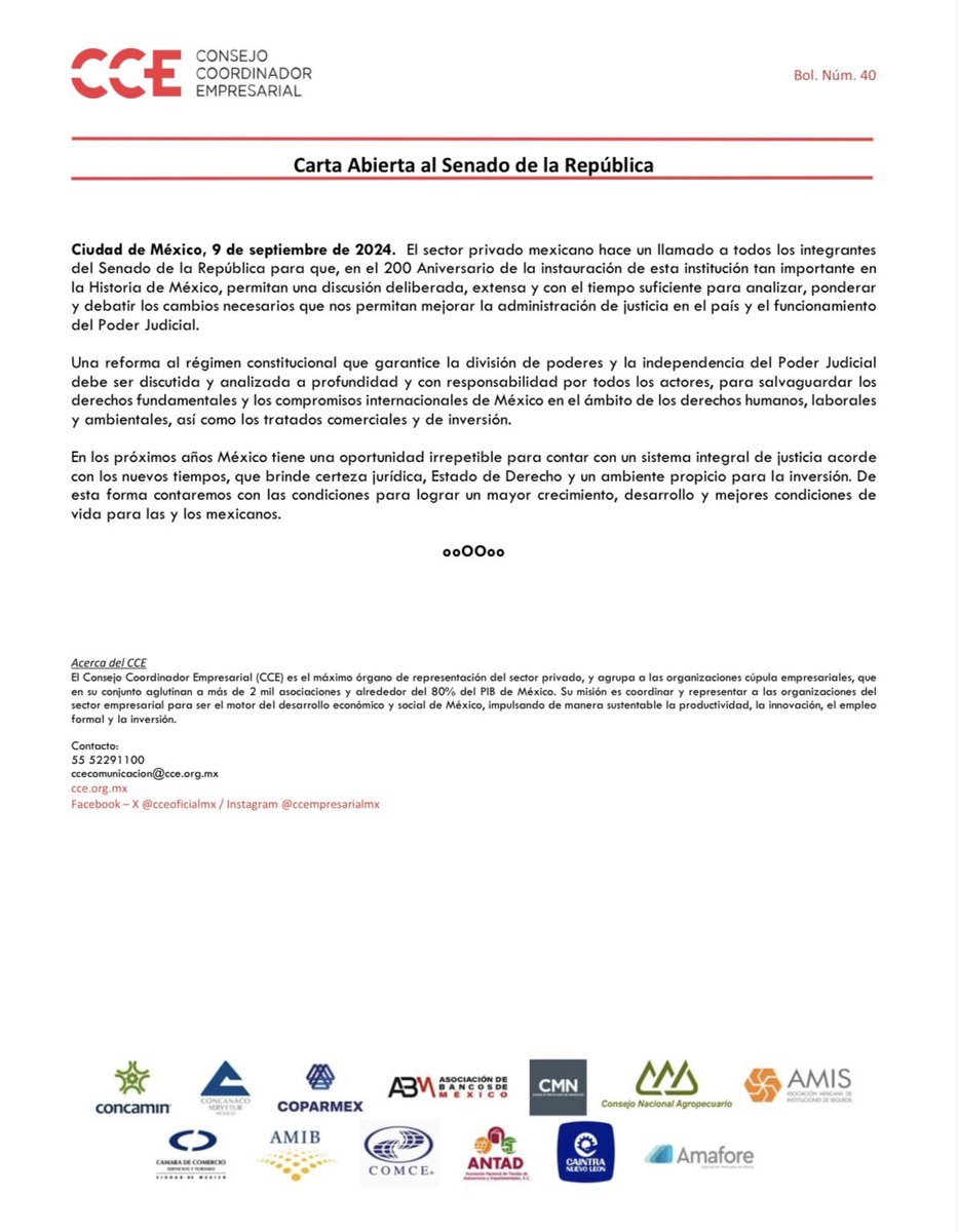 #Comunicado | Carta Abierta al Senado de la República